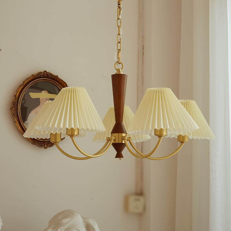Zeitgenössischer nordischer Retro-Kronleuchter aus Vollkupfer mit Falten, 3/5-Licht für das Wohnzimmer 