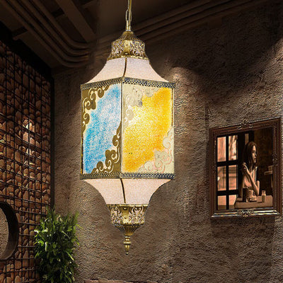 Contemporary Boho Stained Lantern PC Iron 1-Light Pendant For Dining Room