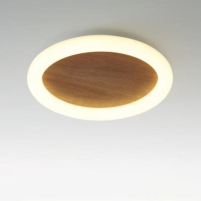 Japanese Minimalist Wood Grain Round Iron LED Flush Mount Ceiling Light