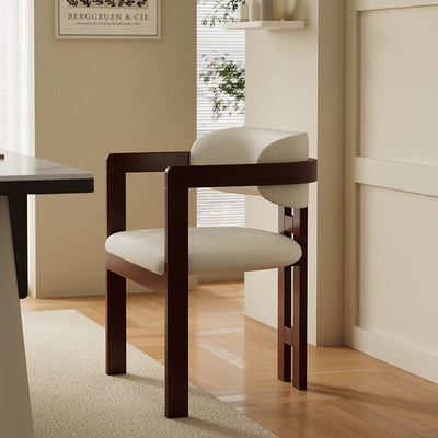 Silla de comedor moderna minimalista cuadrada de cuero de microfibra y madera de fresno con respaldo y reposabrazos para comedor 