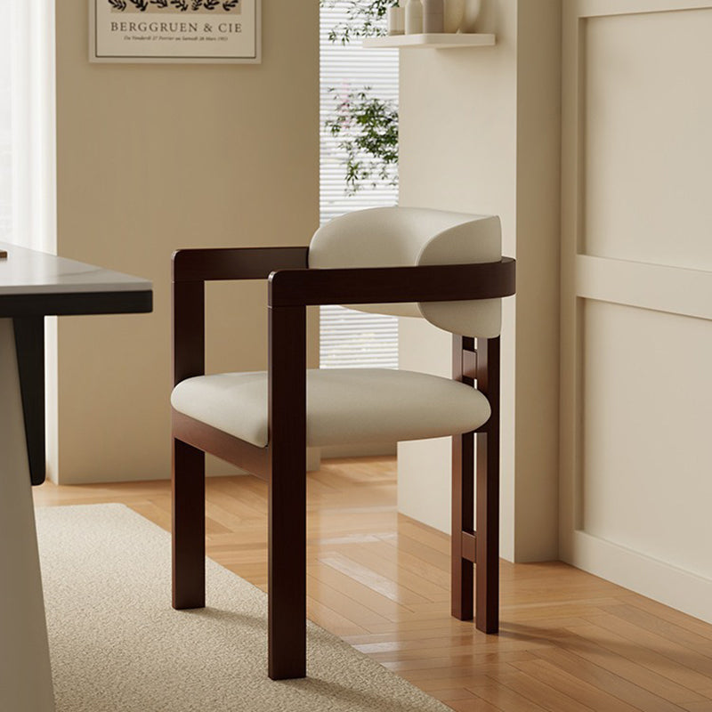 Silla de comedor moderna minimalista cuadrada de cuero de microfibra y madera de fresno con respaldo y reposabrazos para comedor 