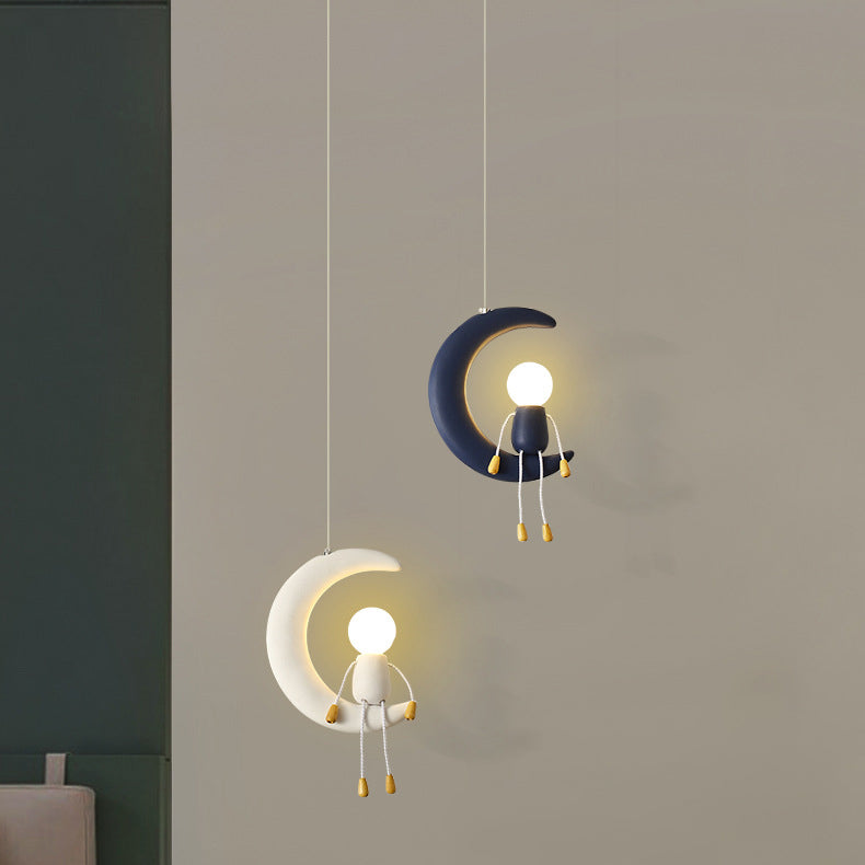 Suspension 1 Lumière pour Chevet en Résine de Fer et Verre avec Poupée Lune Contemporaine pour Enfants Nordiques 