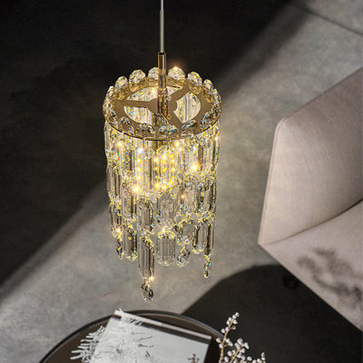 Lustre Contemporain de Luxe Éblouissant en Cristal Clair Prismatique à 1 Lumière pour Salon 