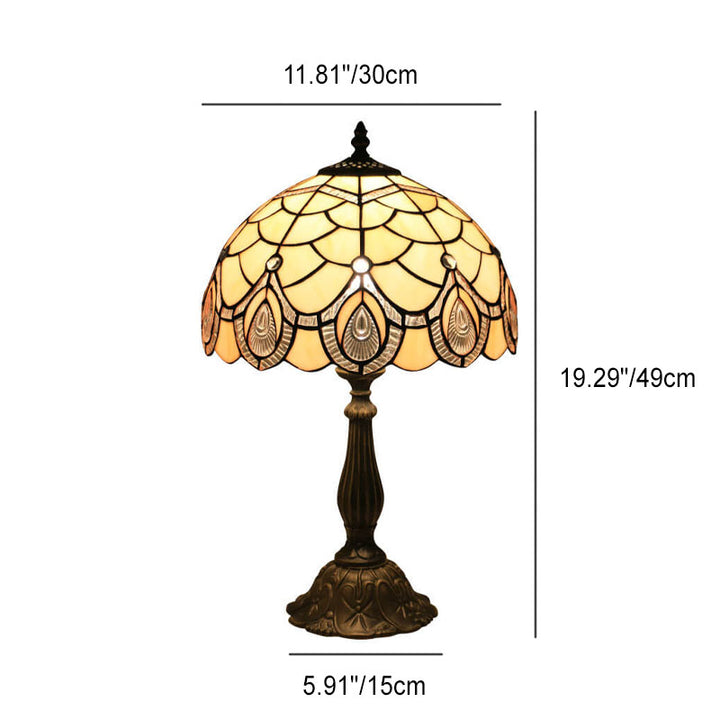 Tiffany Retro Lotus Resin Base Stained Glass 1-Light Table Lamp