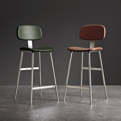 Tabouret de bar contemporain en cuir PU incurvé avec pieds en fer, dossier et repose-pieds pour salle à manger 