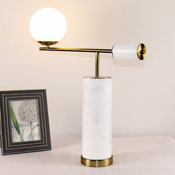 Nordisches modernes Marmortextur zylindrisches Glasball 1-Licht Tischlampe 