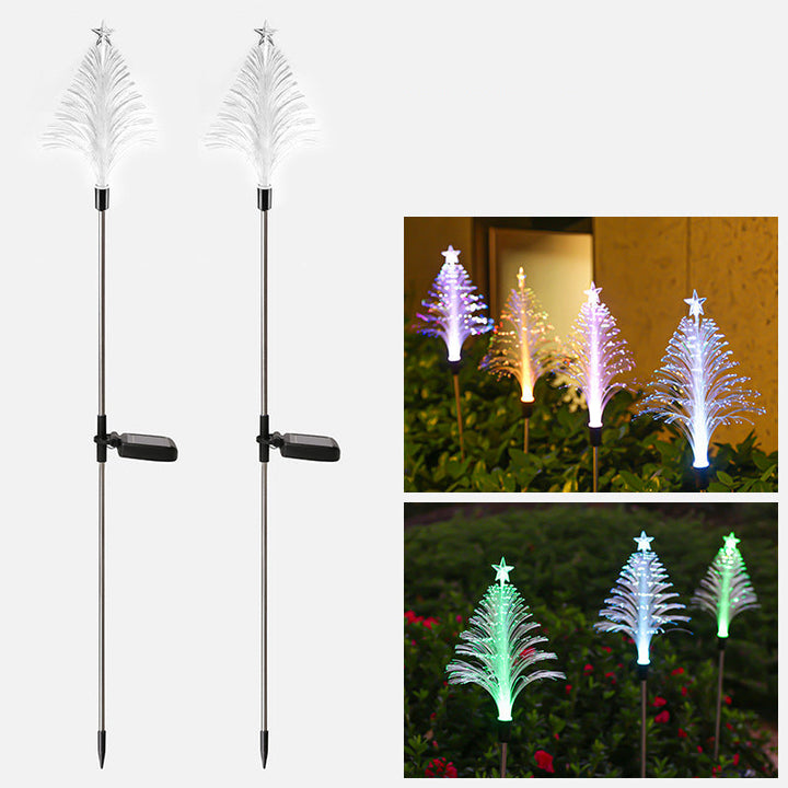 Modern Art Deco Solar Waterproof ABS Stainless Steel Fiber Optic Tree Star LED Landscape Lighting Outdoor Light For Garden