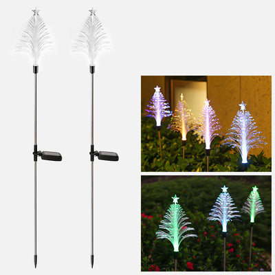 Modern Art Deco Solar Waterproof ABS Stainless Steel Fiber Optic Tree Star LED Landscape Lighting Outdoor Light For Garden