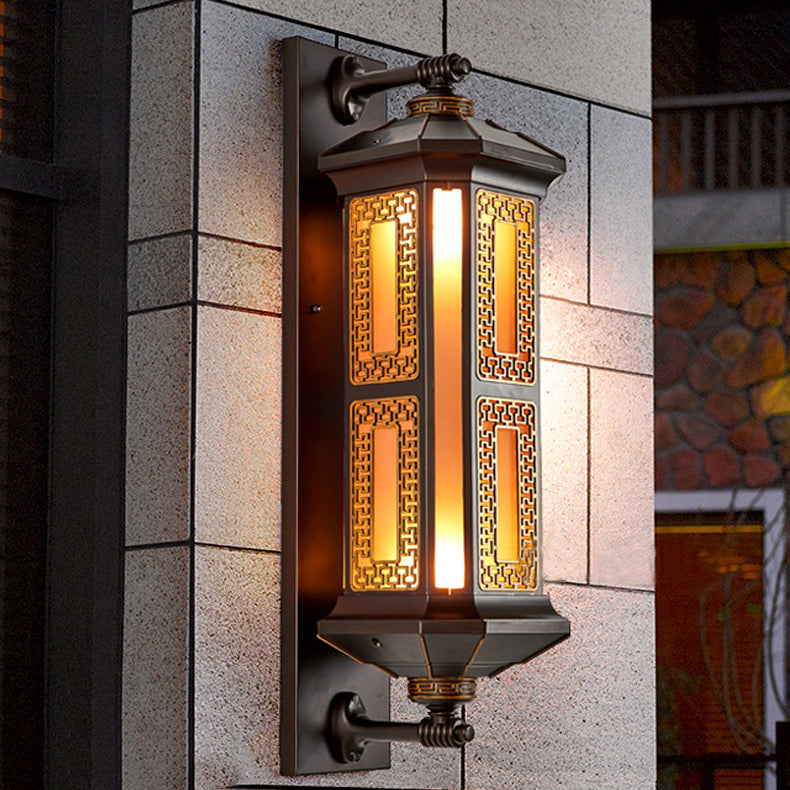 Lampe murale en forme de cylindre en verre et aluminium étanche de style chinois traditionnel 1/2 lumière pour patio extérieur 