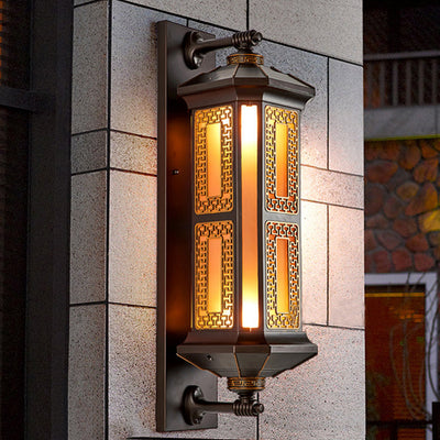 Lampe murale en forme de cylindre en verre et aluminium étanche de style chinois traditionnel 1/2 lumière pour patio extérieur 