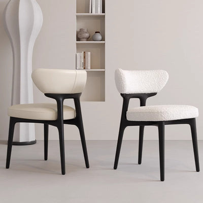 Moderner minimalistischer quadratischer Stuhl aus Lammwolle, Leder, Holz und Schaumstoff mit Rückenlehne für das Wohnzimmer 