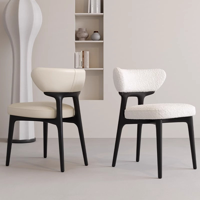 Moderner minimalistischer quadratischer Stuhl aus Lammwolle, Leder, Holz und Schaumstoff mit Rückenlehne für das Wohnzimmer 
