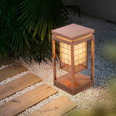 Traditional Chinese Outdoor Square Column LED Waterproof Lawn Landscape Light For Garden