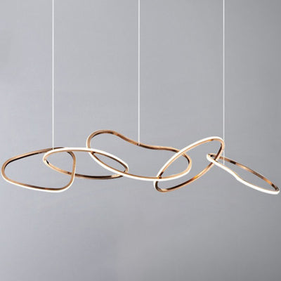 Contemporary Nordic Stainless Steel Round Toroidal LED Chandeliers For Dining Room