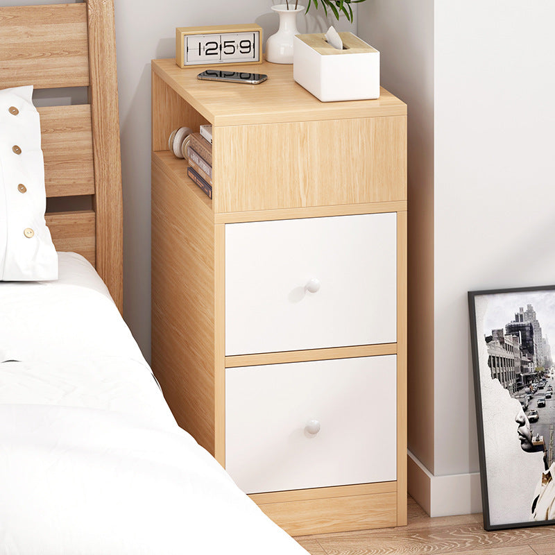 Table de chevet contemporain scandinave carré avec panneau artificiel, 2 tiroirs pour chambre 