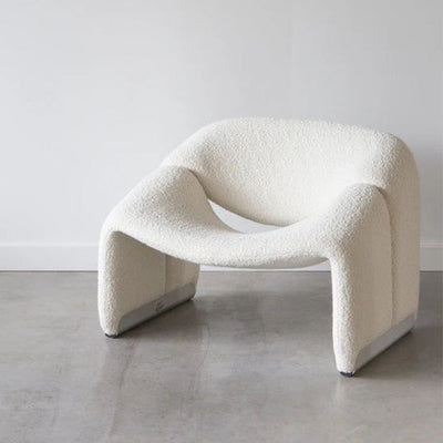 Silla de acento con respaldo y reposabrazos de esponja de lana de cordero de marco curvado contemporáneo escandinavo de acero inoxidable para sala de estar 