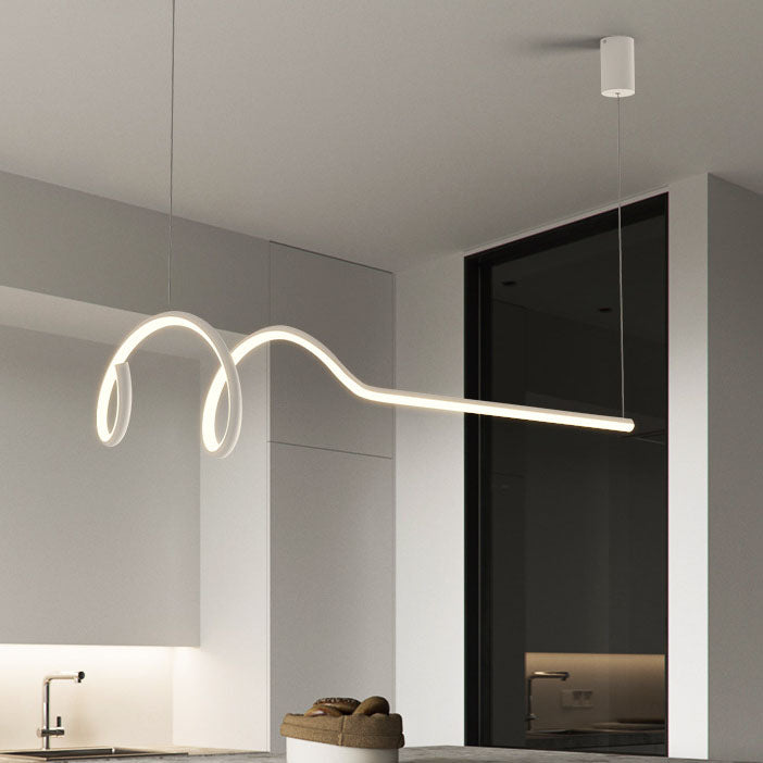 Lustre moderne minimaliste en spirale en aluminium à bande longue LED pour salle à manger 