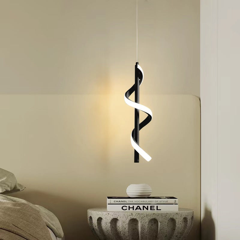 Lustre à LED en spirale en aluminium minimaliste moderne avec bande en silicone pour salon 