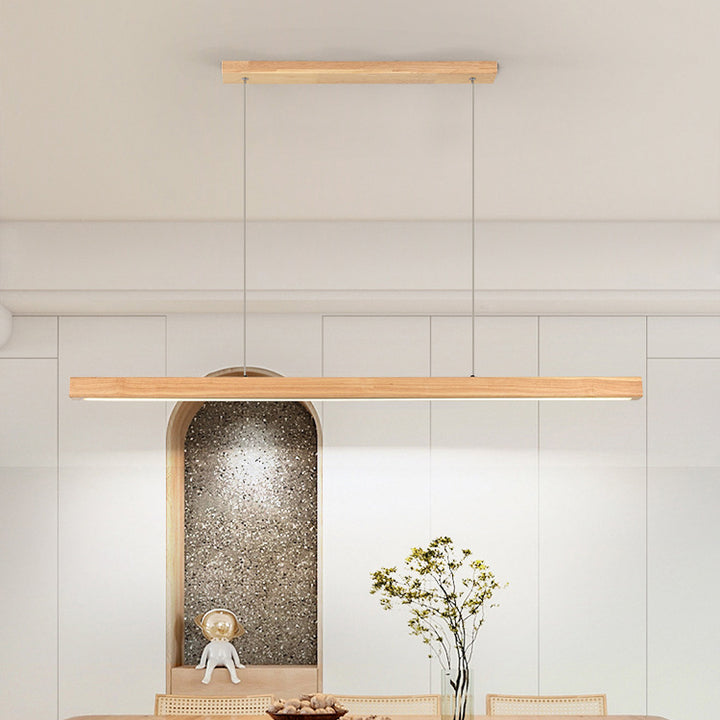 Zeitgenössische Nordic Gummi Holz Acryl Streifen LED Insel Licht Kronleuchter Für Esszimmer 