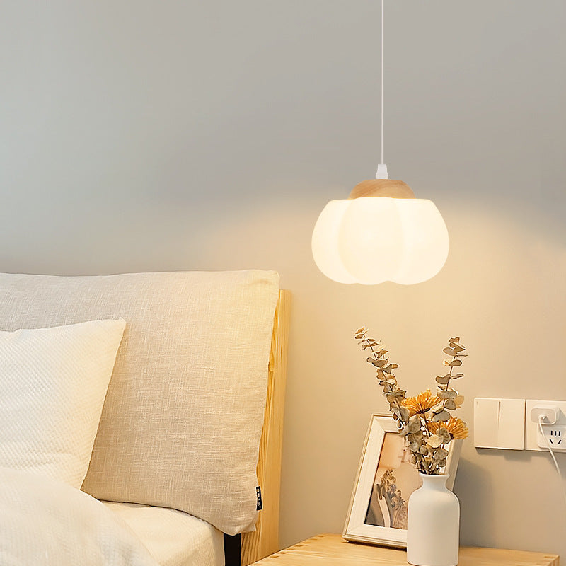 Lustre à suspension 1 lumière en bois avec abat-jour en kapok acrylique pastoral traditionnel français pour chambre 