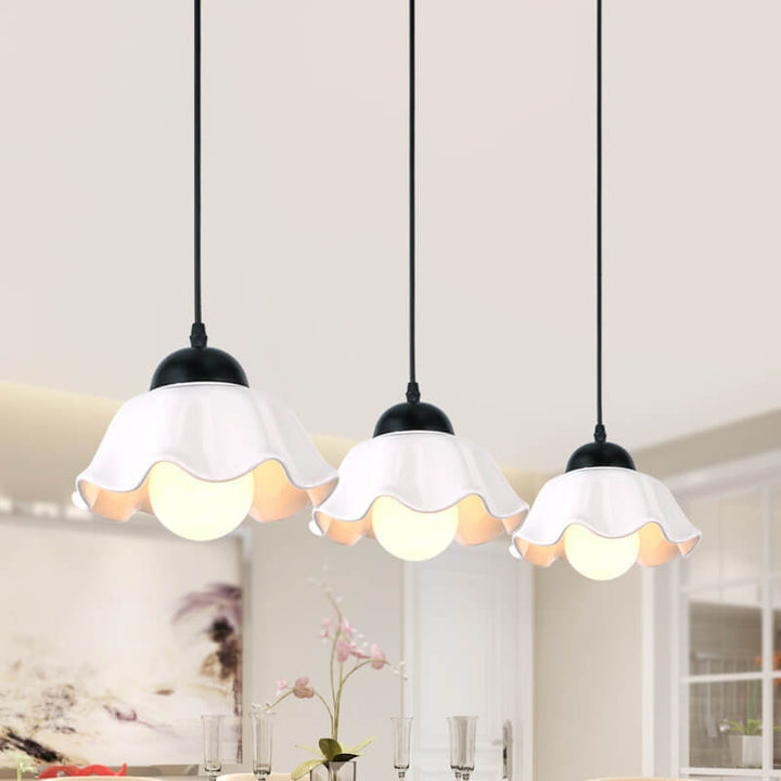 Moderner minimalistischer floraler Eisen-Keramik 1/3-Licht-Insel-Licht-Kronleuchter 