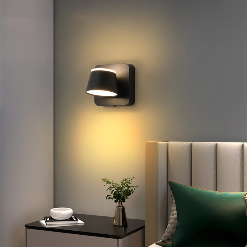 Applique murale LED en fer aluminium PS pour chambre à coucher, lampe moderne minimaliste, base carrée, table ronde 