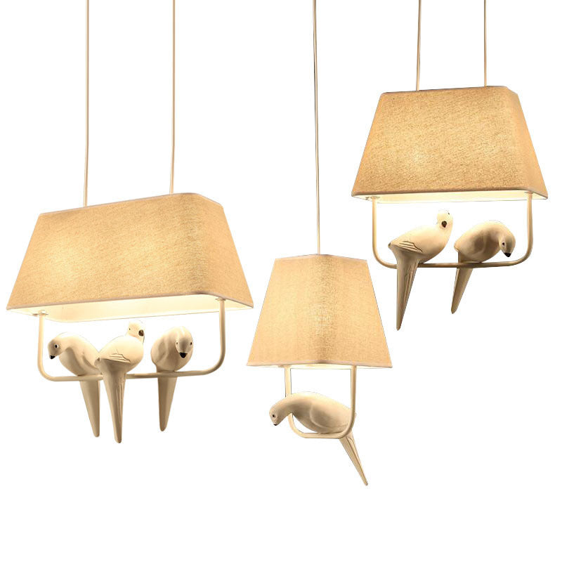 Contemporary Scandinavian Bird Iron Burlap Resin 1/2 Light Chandelier For Bedroom