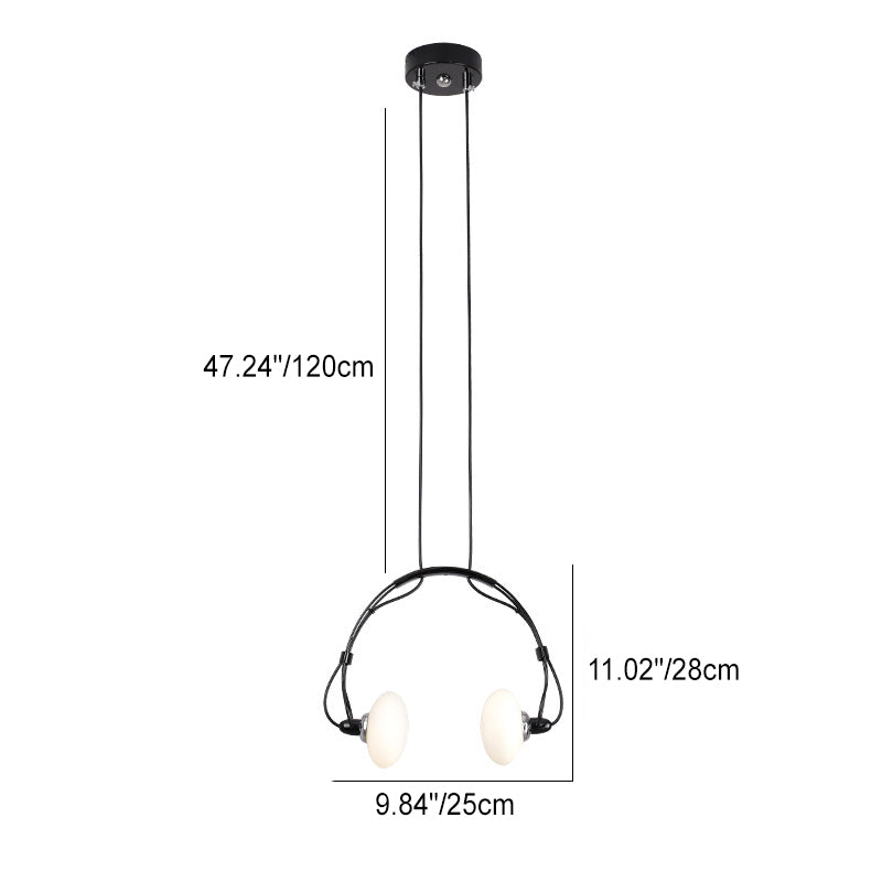 Lámpara de araña contemporánea con pantalla de vidrio de hierro y auriculares creativos de 2 luces para sala de estar 