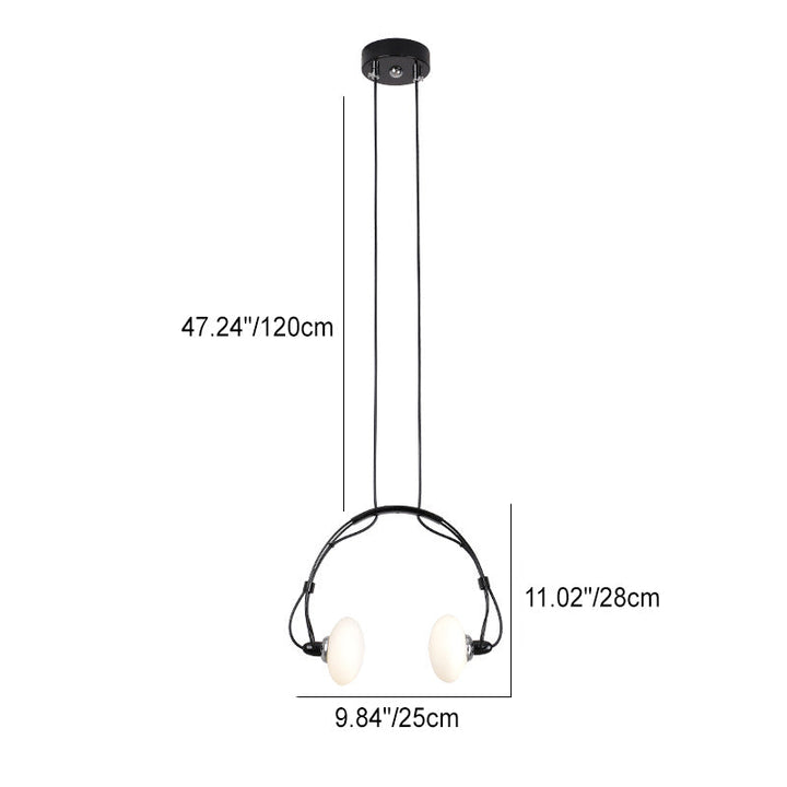 Lámpara de araña contemporánea con pantalla de vidrio de hierro y auriculares creativos de 2 luces para sala de estar 