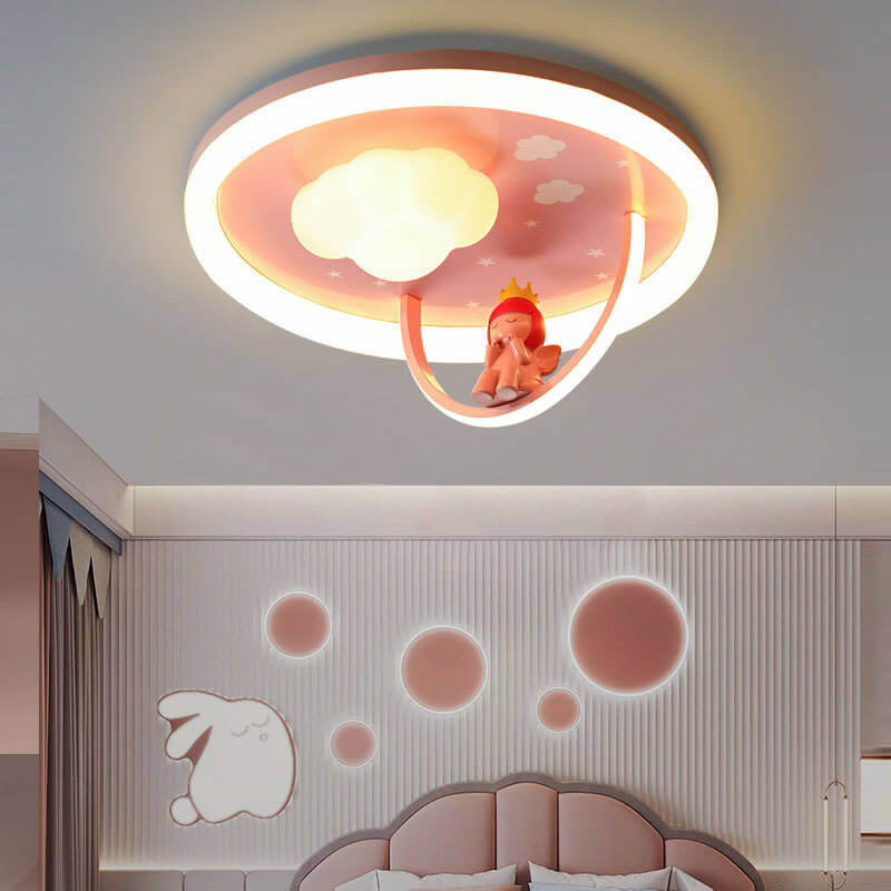 Contemporary Creative Kids Cloud Round Resin Iron Acrylic LED Flush Mount Ceiling Light For Bedroom