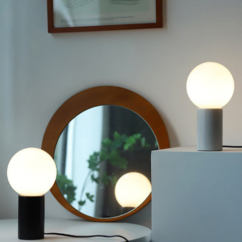 Lampe de table moderne minimaliste en verre cylindre boule ronde en bois massif à 1 lumière pour chambre 
