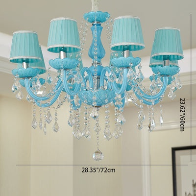 Contemporary Coastal Round Candle Holder Hardware Crystal Glass Fabric 6/8 Light Chandelier For Living Room