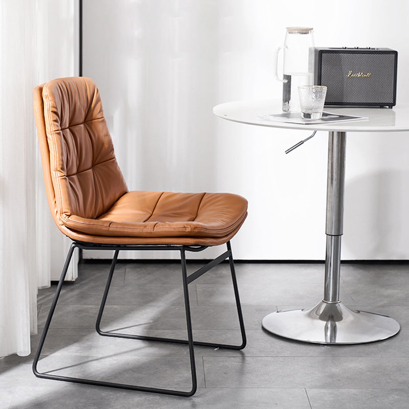 Contemporary Scandinavian Square Iron Faux Leather Dining Chair Backrest Armless For Dining Room
