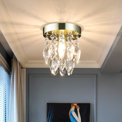 Lustre de plafond semi-encastré à 1 lumière avec carillon éolien en cristal et métal contemporain de luxe pour salon 