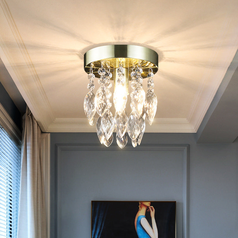 Lustre de plafond semi-encastré à 1 lumière avec carillon éolien en cristal et métal contemporain de luxe pour salon 