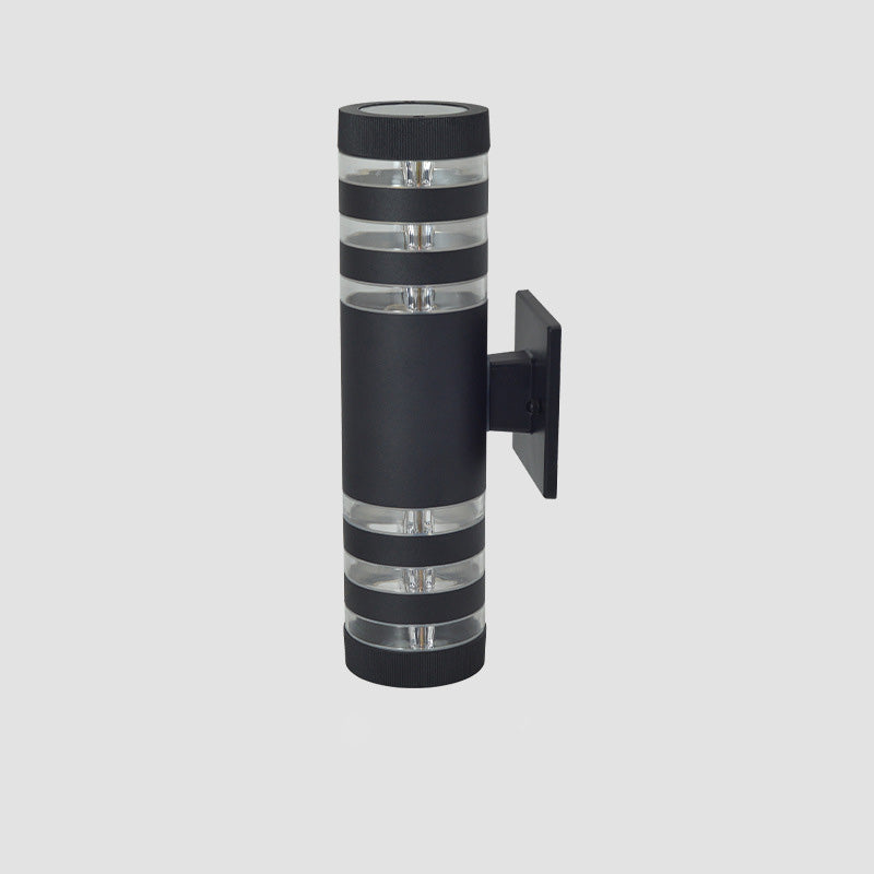 Lampe applique murale 2 lumières cylindrique en aluminium, fer, acrylique et verre étanche de simplicité moderne pour patio extérieur 