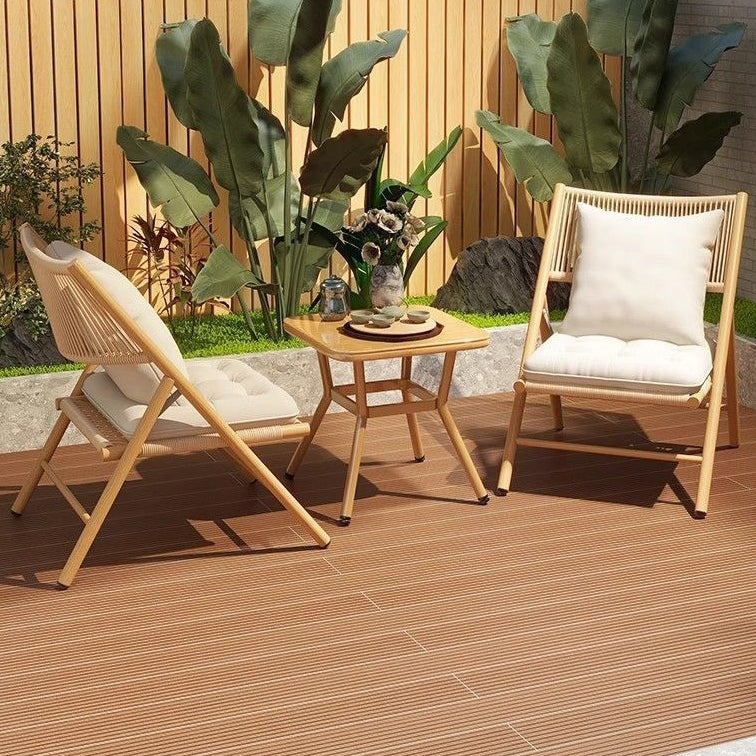 Traditional Chinese Square Carbon Steel Tempered Glass PE Rattan Table & Chair Set Foldable Backrest For Outdoor Patio