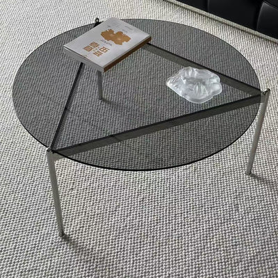 Modern Minimalist Round Triangle Tempered Glass Stainless Steel Coffee Table 1-Tier For Living Room