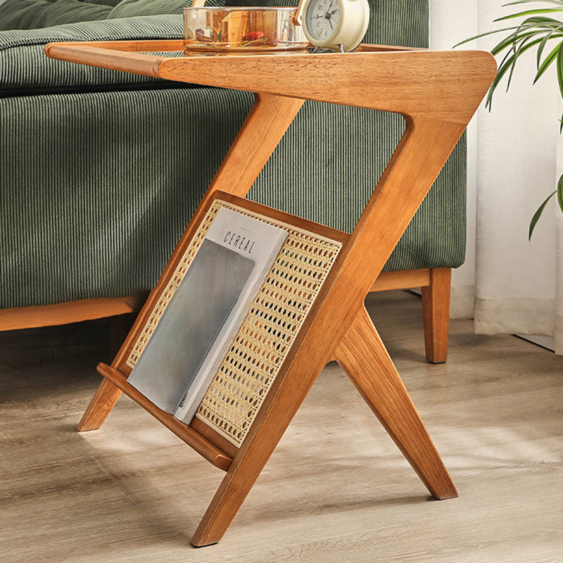 Contemporary Scandinavian Square Rubberwood Solid Wood Glass Side Table For Living Room