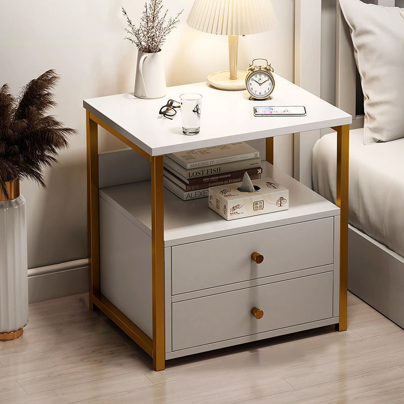 Table de chevet rectangulaire scandinave contemporain avec découpe en bois 1/2 tiroir pour chambre 