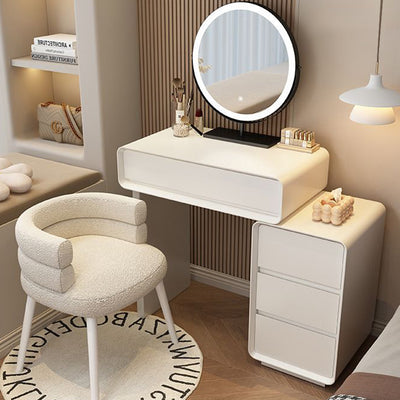 Modern Minimalist Rectangular Cat's Paw Leather Solid Wood Glass Makeup Vanity 5-Drawer For Bedroom