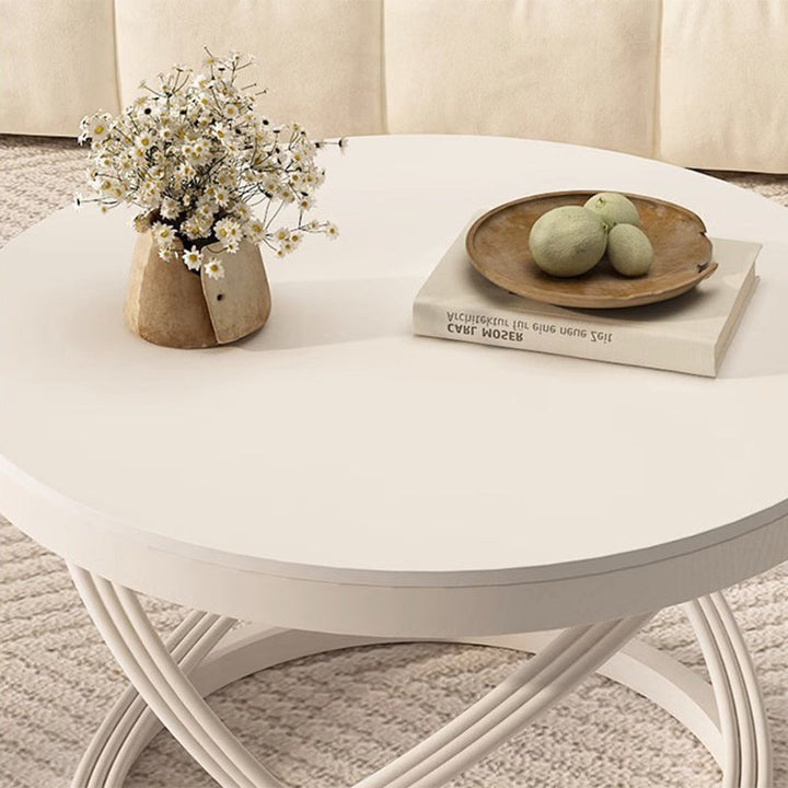 Contemporary Nordic Round Circle Iron Stone Slab Coffee Table For Living Room