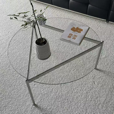 Modern Minimalist Round Triangle Tempered Glass Stainless Steel Coffee Table 1-Tier For Living Room