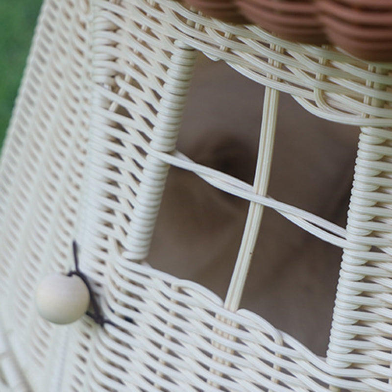 Zeitgenössisches kreatives rundes PP-Rattan handgewebtes pilzförmiges Katzenbett für draußen &amp; Schlafzimmer 