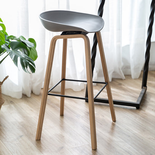 Modern Minimalist Rectangular PP Beech Wood Bar Stool Backless Armless For Dining Room