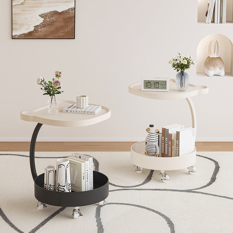 Contemporary Creative Medium Density Fiberboard Iron Bear-Shaped Movable Side Table 2-Tier For Living Room
