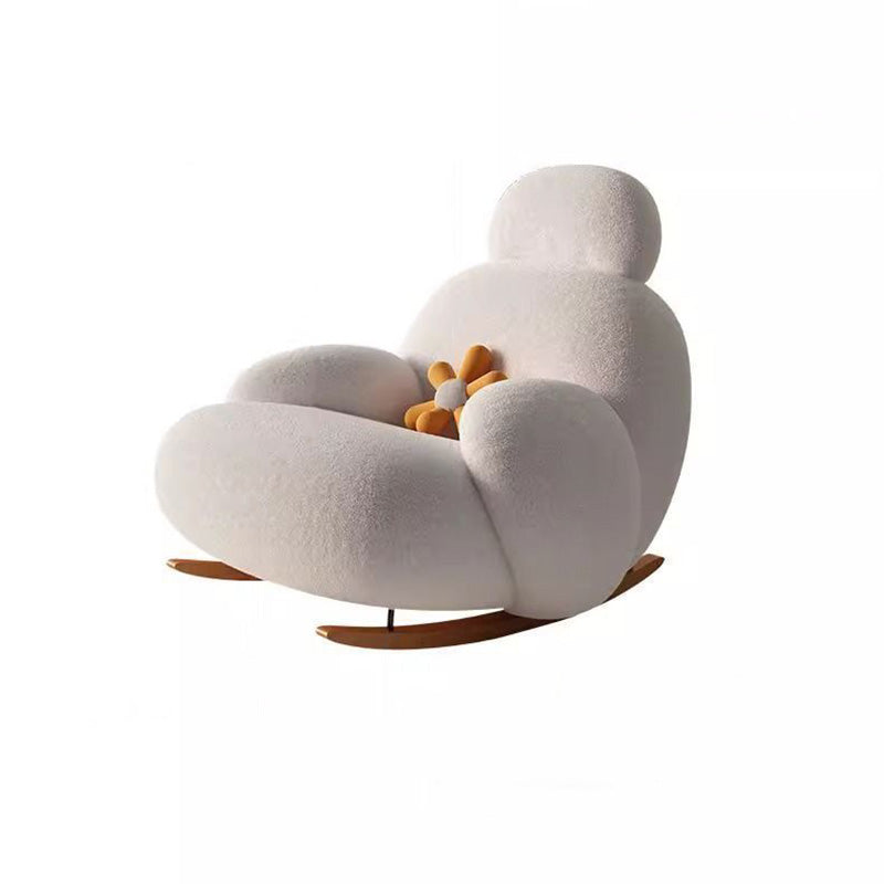 Chaise d’appoint moderne minimaliste ovale en bois massif et acier carbone avec dossier et accoudoirs en laine d’agneau pour salon 