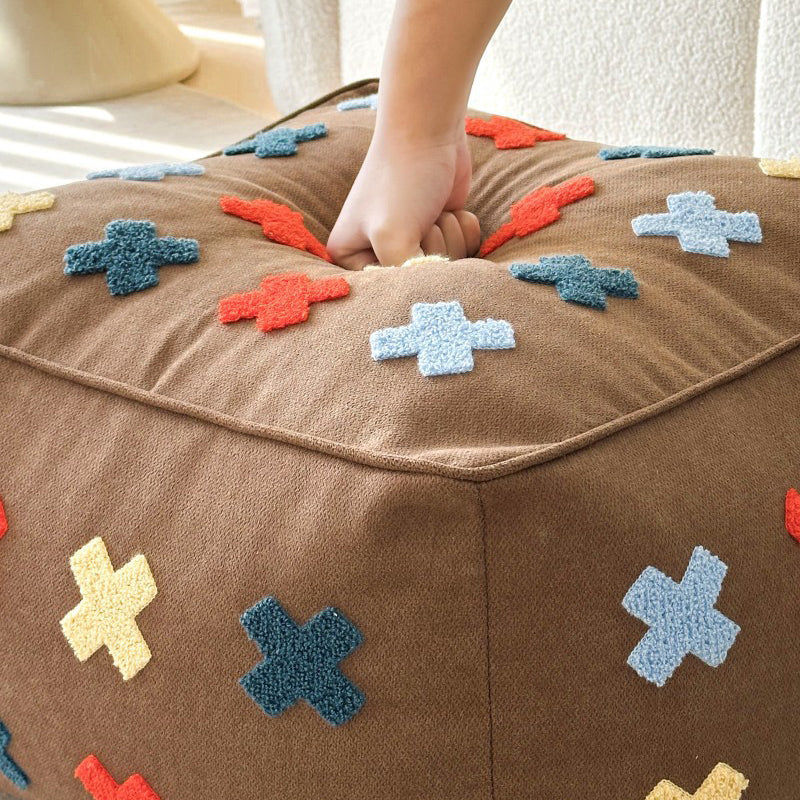 Zeitgenössischer Boho Quadratischer Polyester EPS Bunter Geometrischer Hocker für das Wohnzimmer 