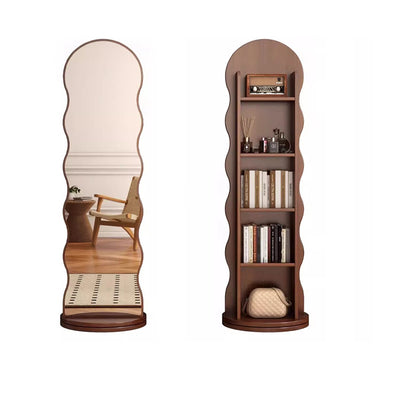 Contemporary Scandinavian Wavy Particle Wood Glass Full-Length Mirror Bookshelf 5-Tier For Bedroom