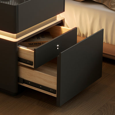 Modern Minimalist Rectangular Glass Microfiber Leather Solid Wood Nightstand 3-Drawer For Bedroom